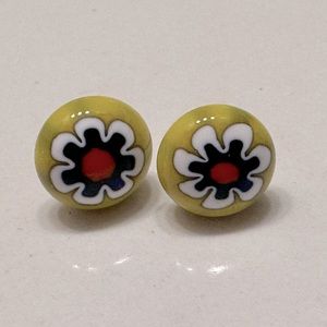 Glass earrings with artistic flower, sterling silver posts
